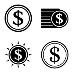 Dollar Flat Icon Set Isolated On White Background