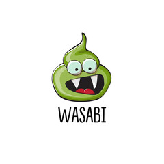 cartoon wasabi smiling character isolated on white background. green wasabi paste