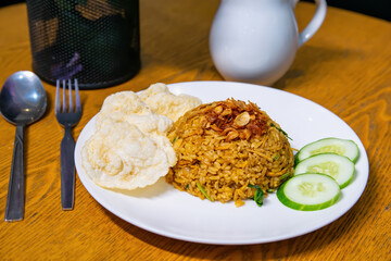 Nasi goreng fried rice chicken with egg indonesian food 