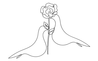 Rose continuous line set, outline sketch style vector abstract art.