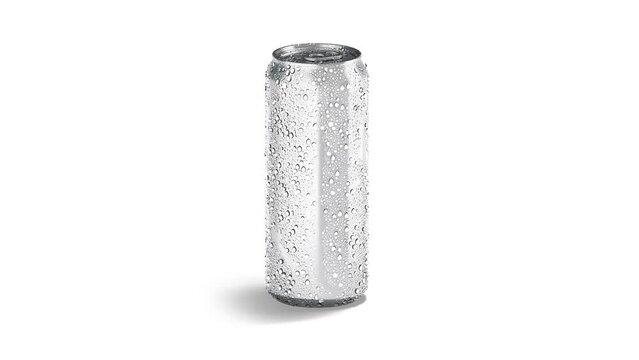 Blank white 500 ml soda can with drops mockup, looped rotation