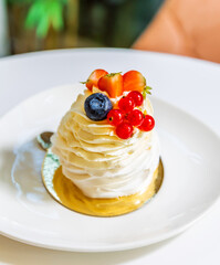 food, plate, white, dessert, fork, yellow, cake, fruit, cream, dish, meal, sweet, egg, healthy, red, diet, easter, restaurant, soup, delicious, knife, isolated, green, gourmet, breakfast