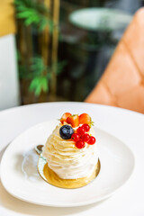 food, plate, white, dessert, fork, yellow, cake, fruit, cream, dish, meal, sweet, egg, healthy, red, diet, easter, restaurant, soup, delicious, knife, isolated, green, gourmet, breakfast
