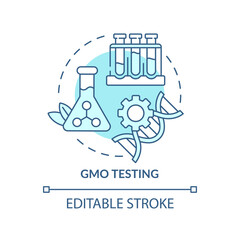 GMO testing turquoise concept icon. Food testing service abstract idea thin line illustration. Quality control, assessment. Isolated outline drawing. Editable stroke. Arial, Myriad Pro-Bold fonts used