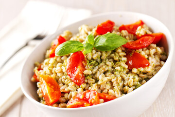 Barley Salad with Pesto Sauce and Tomatoes