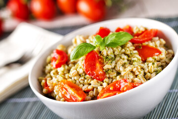 Barley Salad with Pesto Sauce and Tomatoes