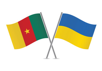 Cameroon and Ukraine crossed flags. Cameroonian and Ukrainian flags, isolated on white background. Vector icon set. Vector illustration.