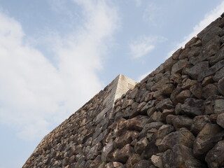 Fototapeta na wymiar 青空と城の石垣を見上げた写真