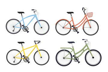 set bicycle flat design style illustration