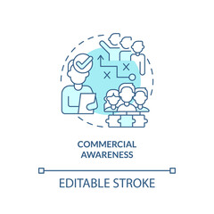 Commercial awareness turquoise concept icon. Company business involvement. HR skills abstract idea thin line illustration. Isolated outline drawing. Editable stroke. Arial, Myriad Pro-Bold fonts used