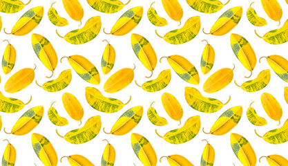 Obraz premium Seamless pattern with yellow leaves on a white background.