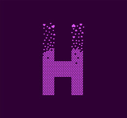 Heart letter H animated pixel dot logo. Capital letter pixel up. Hearts are filled with the letter H. Complementary and integrative pixel movement. Modern heart connect the dots.