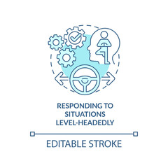 Responding to situations level-headedly turquoise concept icon. HR skills abstract idea thin line illustration. Isolated outline drawing. Editable stroke. Arial, Myriad Pro-Bold fonts used