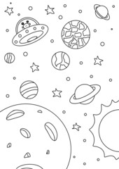 Colouring page with space and planets 