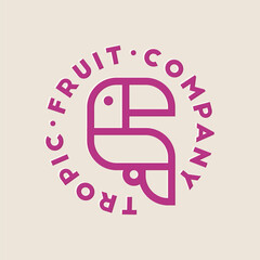 Tropic Fruit logo. Tropical bird. Toucan flat emblem. Label for exotic products.