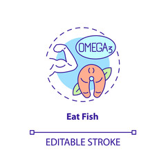 Eat fish concept icon. Natural relief from arthritis pain advice abstract idea thin line illustration. Omega fatty acids. Isolated outline drawing. Editable stroke. Arial, Myriad Pro-Bold fonts used