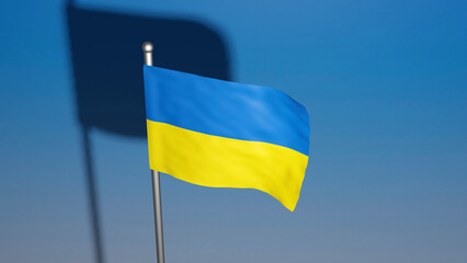 Ukrainian flag waving on blue background. 3D render illustration.