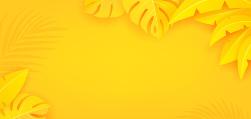 Summer, paper cut leaf shape yellow background. EPS 10 Vector illustration

