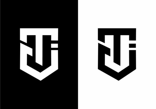 Stiff art style of black and white TJ initial letter