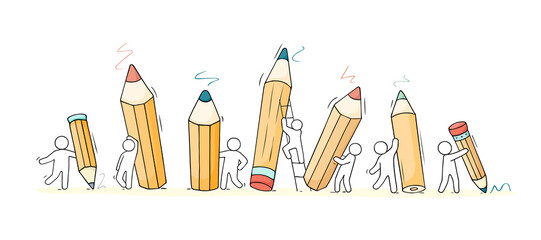 Sketch set with people and pencils.