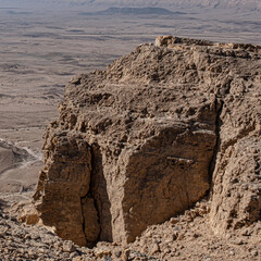 Aerial view of the Ramon Crater as seen from the summit of Mount Ardon Ramon Crater, Negev Desert, Southern Israel, Israel.