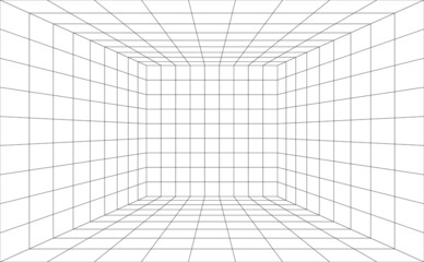 Grid lines empty room 3d wireframe futuristic background