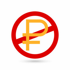 Forbidden sign with Ruble money icon. Vector illustration.