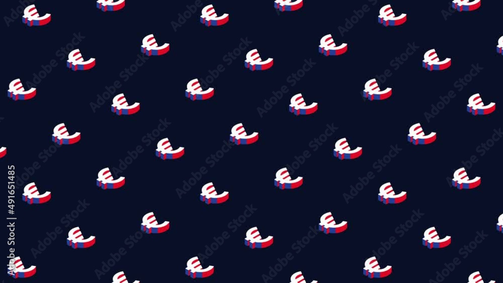 Aufkleber isometric symbols of european currency euro in animated pattern on a dark background. seamless loop 