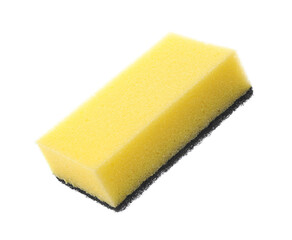 Yellow cleaning sponge with abrasive black scourer isolated on white