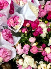 Beautiful Flower Arrangements at the Market in Pink and White