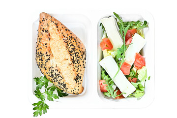 Diet box set.  A healthy food and diet concept. Dietary catering. Fitness meal. Take away. 
