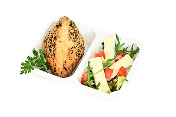 Diet box set.  A healthy food and diet concept. Dietary catering. Fitness meal. Take away.  - obrazy, fototapety, plakaty