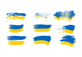 Obraz premium Ukraine flag brush concept.Set of hand drawn flag ukraine design vector. Flag of Ukraine grunge style banner background