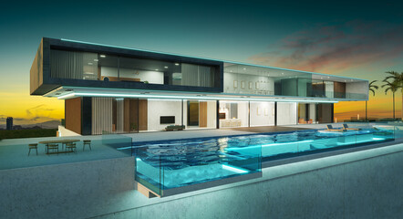 Fototapeta premium Luxury villa exterior design with beautiful infinity pool