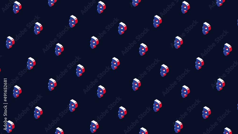 Poster isometric symbols of russian ruble in pattern on a dark background. seamless loop animation