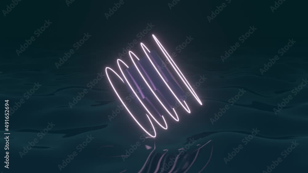 Aufkleber neon glowing circles around cube in a dark space. seamless loop simple 3d animation with neon glowin