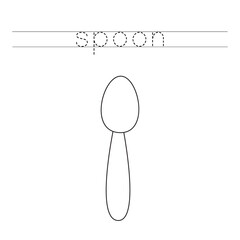 Trace the letters and color spoon. Handwriting practice for kids.