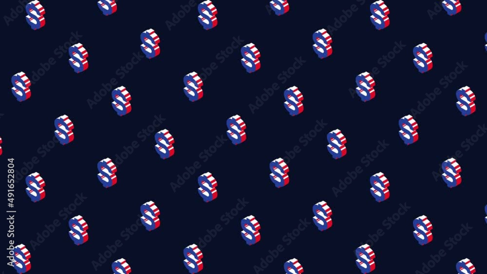Aufkleber isometric symbols of us dollar in pattern on a dark background. seamless loop animation