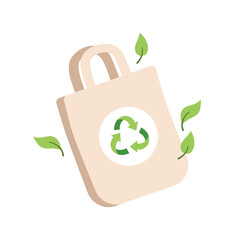 Zero waste concept. Eco bag with recycling sign, conscious consumption item. Sustainable lifestyle, ecological concept. Vector illustration in flat cartoon style