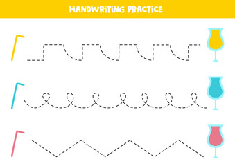 Tracing lines with cute summer cocktails. Writing practice.