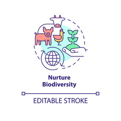 Nurture biodiversity concept icon. Production of farm. Shift to regenerative culture abstract idea thin line illustration. Isolated outline drawing. Editable stroke. Arial, Myriad Pro-Bold fonts used