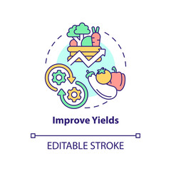 Improve yields concept icon. Crop and fertility. Shift to regenerative culture abstract idea thin line illustration. Isolated outline drawing. Editable stroke. Arial, Myriad Pro-Bold fonts used