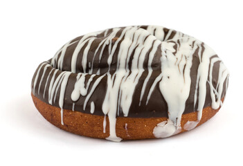 bun covered with chocolate, dark and white, on a white background