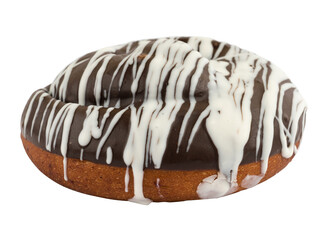 bun covered with chocolate, dark and white, on a white background