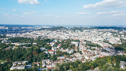 Aerial view of the central part of the old town European city Lviv, Ukraine