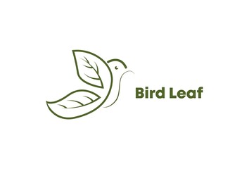 Creative luxury modern bird with green leaf logo template vector icon