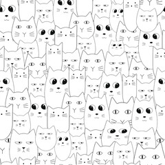 Seamless pattern with doodle cat. Рand drawn cats. World animals day. Vector illustration for fabrics, greeting cards, wallpapers, gift wrapping paper, web page etc.