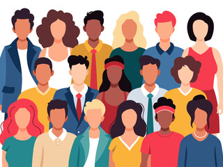 Multicultural group of people flat vector illustration - obrazy, fototapety, plakaty