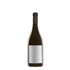 red wine bottle with blank label isolated on white background.