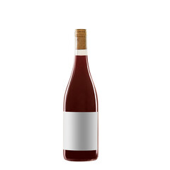 red wine bottle with blank label isolated on white background.